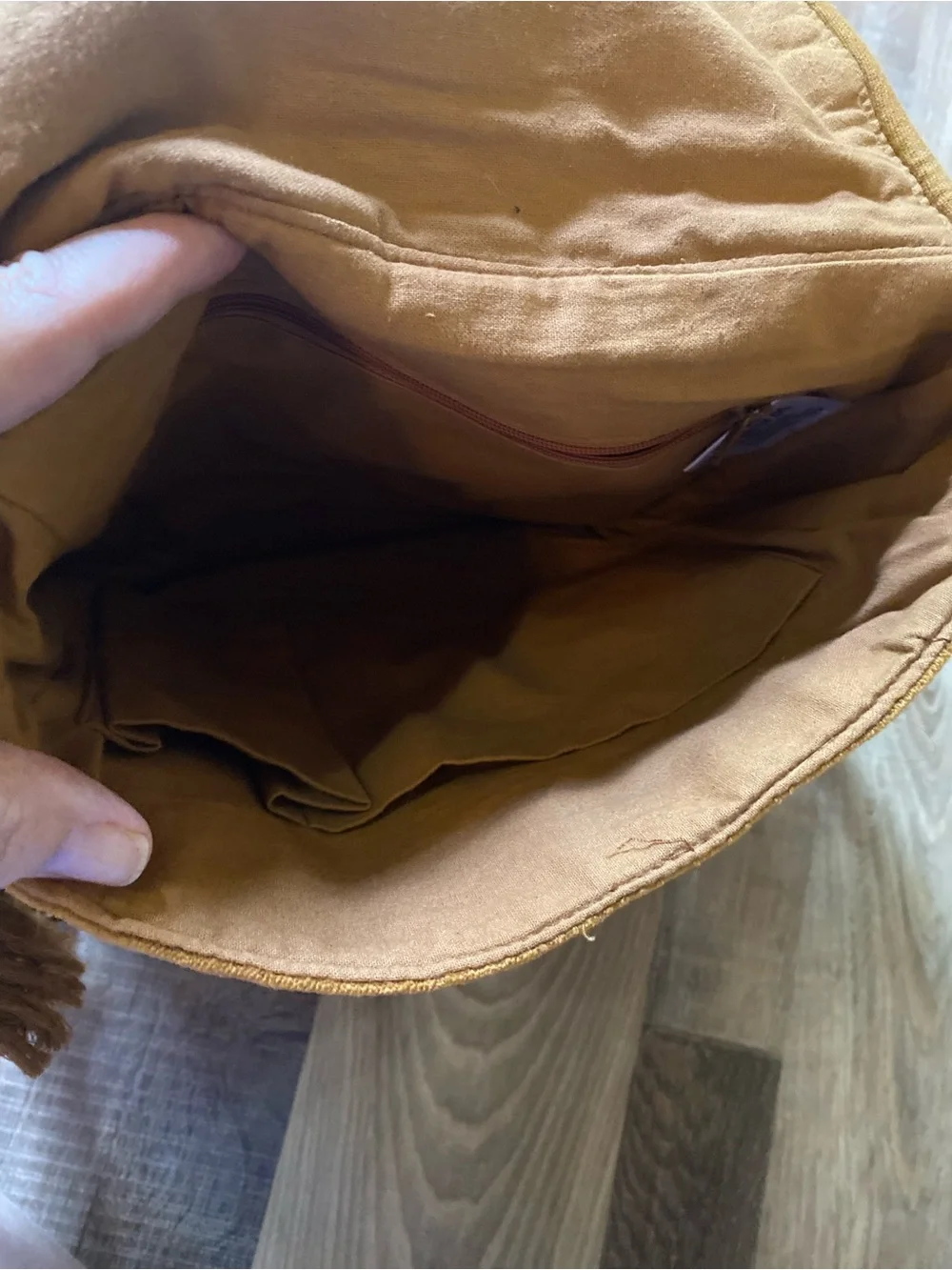 Source Unknown Brown Floral Embroidered Tassel Crossbody Bag